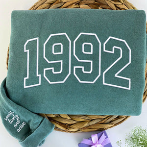 Comfort Colors® Custom Embroidered Birth Year Varsity T-Shirt or Sweatshirt