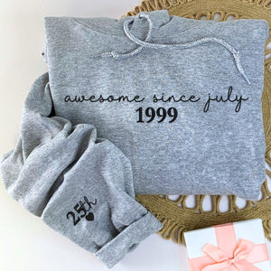 Custom Embroidered Birthday Sweatshirt or Hoodies, Personalized Month Year Birthday Gift