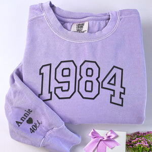 Comfort Colors® Custom Embroidered Birth Year Varsity T-Shirt or Sweatshirt