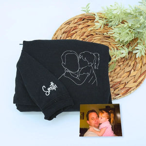 Black Dad Sweatshirt with name on sleeve, a meaningful and cozy gift for dad and daughter