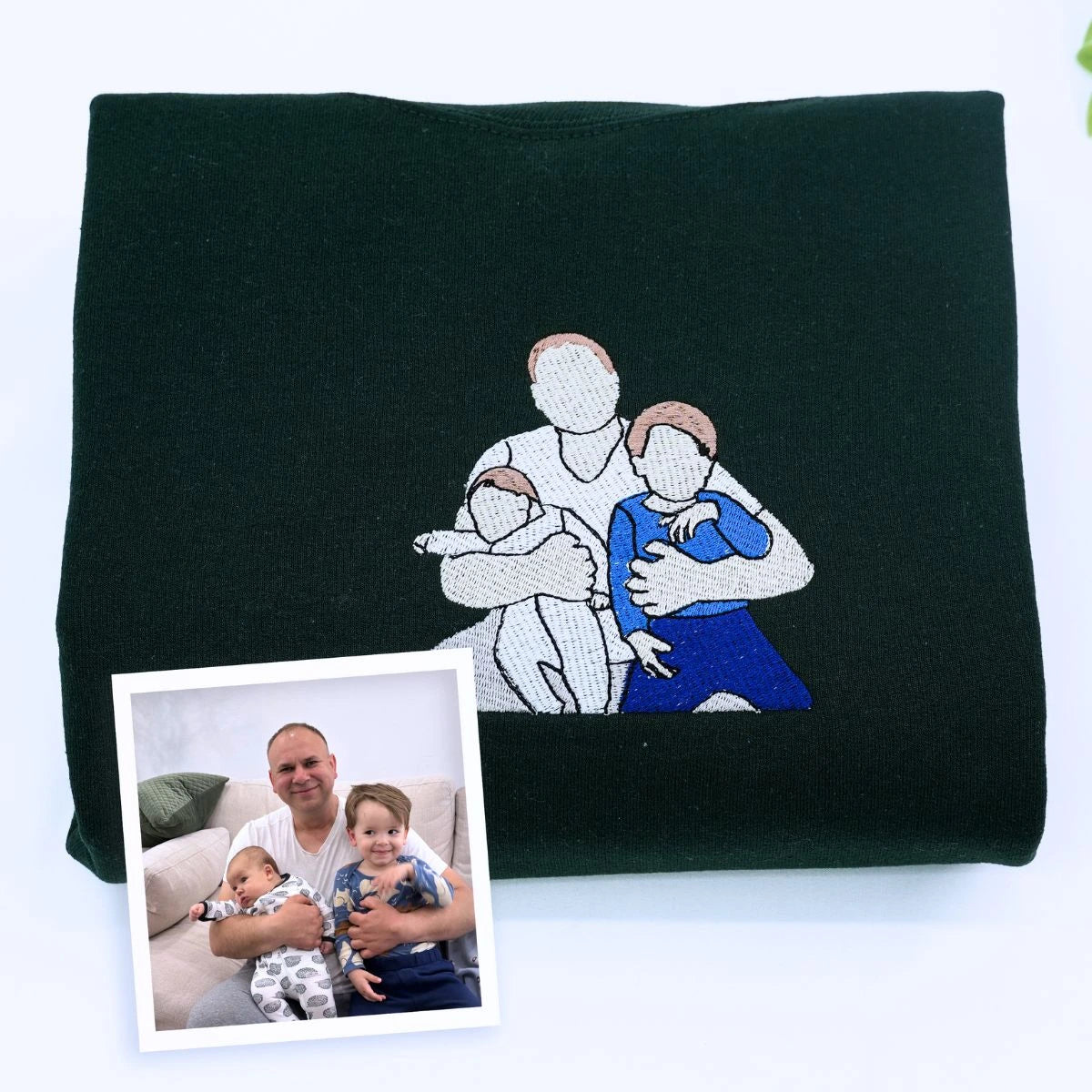 Custom Dad of Two Portrait Shirt or Sweatshirt, Personalized Embroidered Gift for Dad with Two Kids Father's Day