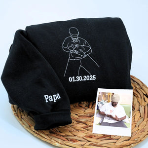 Black Dad Sweatshity with Papa embroidery on sleeve, a meaningful and cozy gift for new dad
