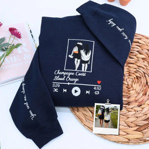 Black Favorite Song for Couple Embroidered Hoodie, a meaningful and cozy gift for your boyfriend girlfriend