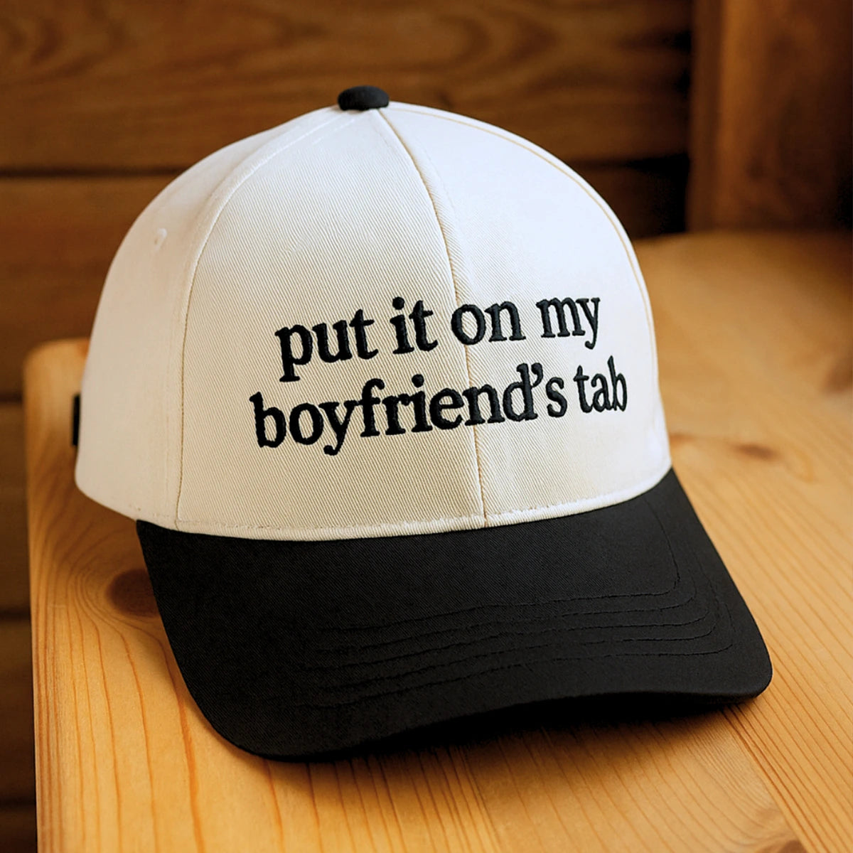 Personalized Put It On My Husband's Tab Trucker Hat, Embroidered Funny Gift for Wife