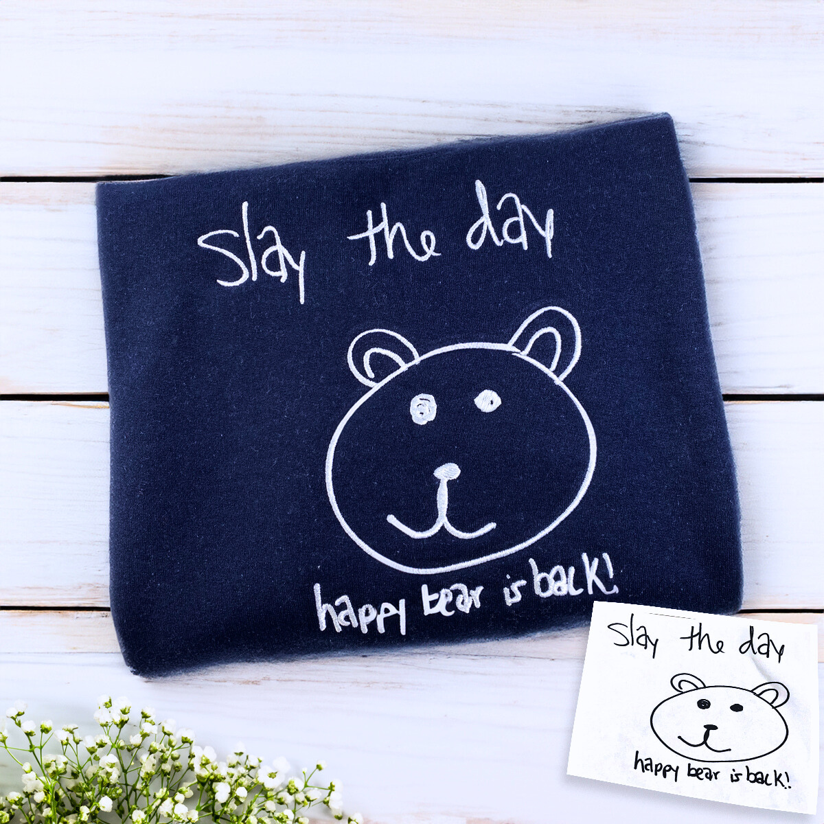 Folded Black Kids Drawing Embroidery Sweatshirt, a unique and cozy gift for mom dad