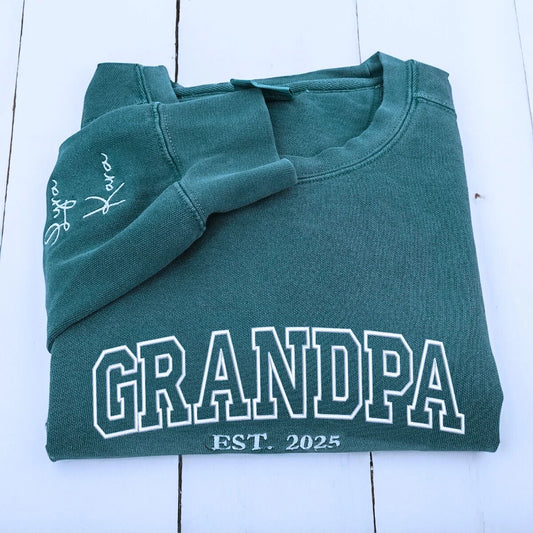 Personalized Grandpa Sweatshirt Embroidered, Grandpa EST Crewneck with Kid Name, Father's Day Gift Idea