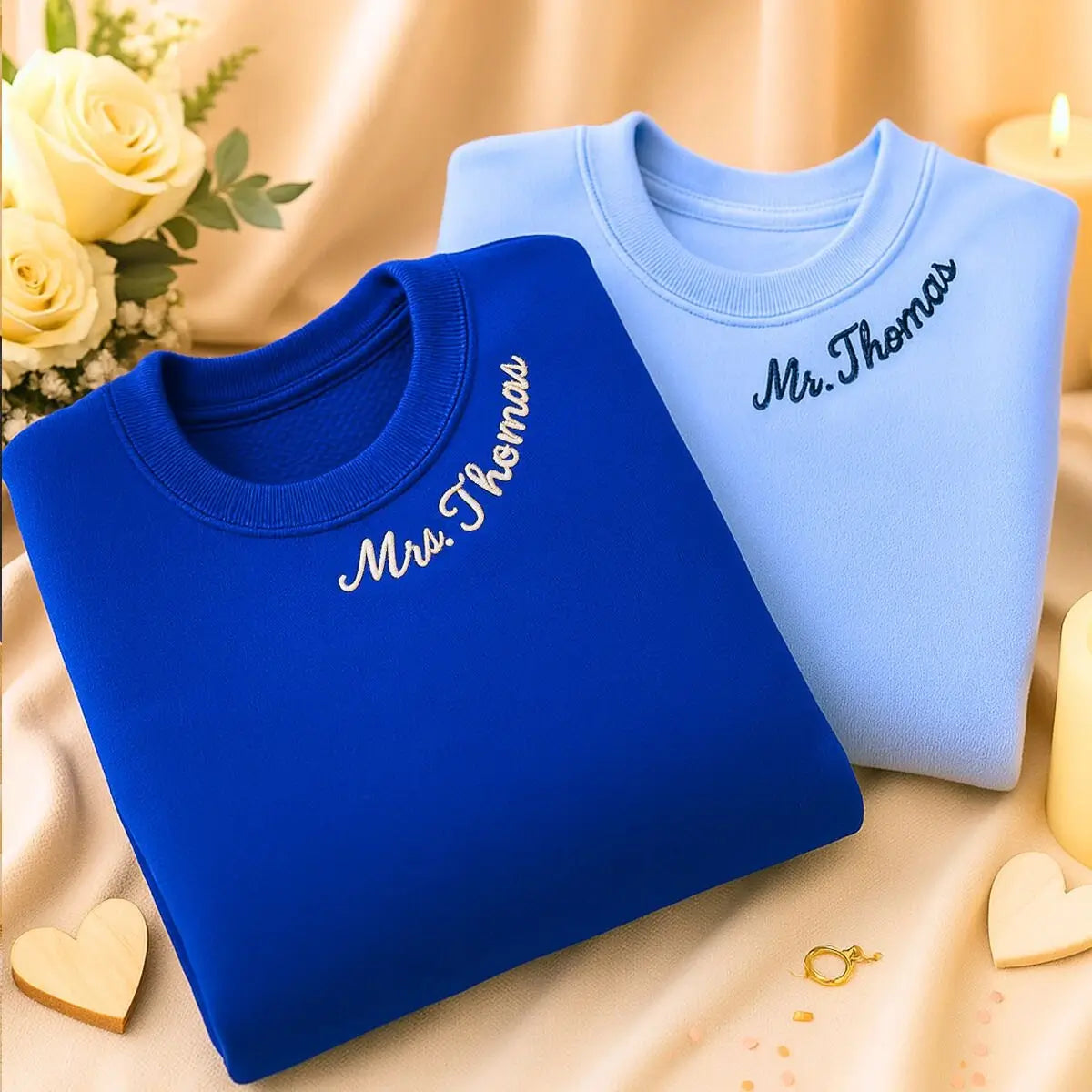 Personalized Unique Bridal Party Gifts for Bride with Embroidery Ms Mrs, EST or Any Text Icon on Sleeve