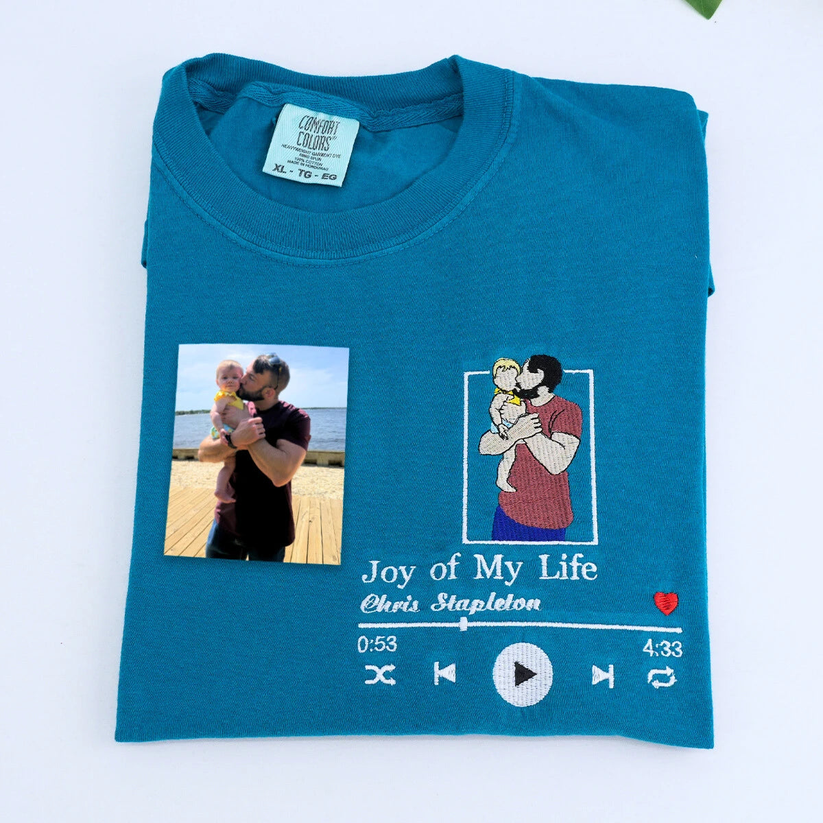 Blue Dad Shirt Favorite Song embroidery, a meaningful and cozy gift for dad