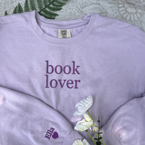 Comfort Color® Embroidered Book Lover Sweatshirt or T-shirt