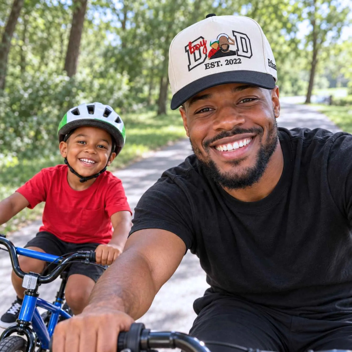 Custom Boy Dad Portrait Snapback Hat - Embroidered Varsity Style and Est Year, Dad and Son Gifts