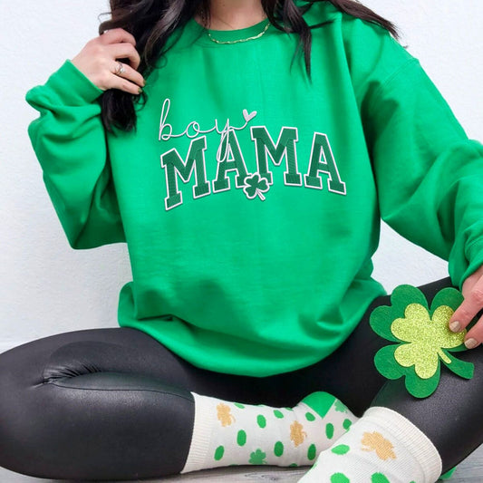 Boy Mama Saint Patrick's Day Sweatshirt or Hoodie, Custom Embroidered Gift for Boy Mama