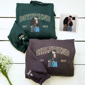 Custom Boyfriend and Girlfriend Sweatshirt or Hoodie, Embroidered Gift for Couple