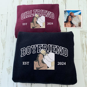 Custom Boyfriend and Girlfriend Sweatshirt or Hoodie, Embroidered Gift for Couple