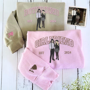 Custom Boyfriend and Girlfriend Sweatshirt or Hoodie, Embroidered Gift for Couple