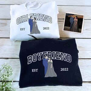 Custom Boyfriend and Girlfriend Sweatshirt or Hoodie, Embroidered Gift for Couple