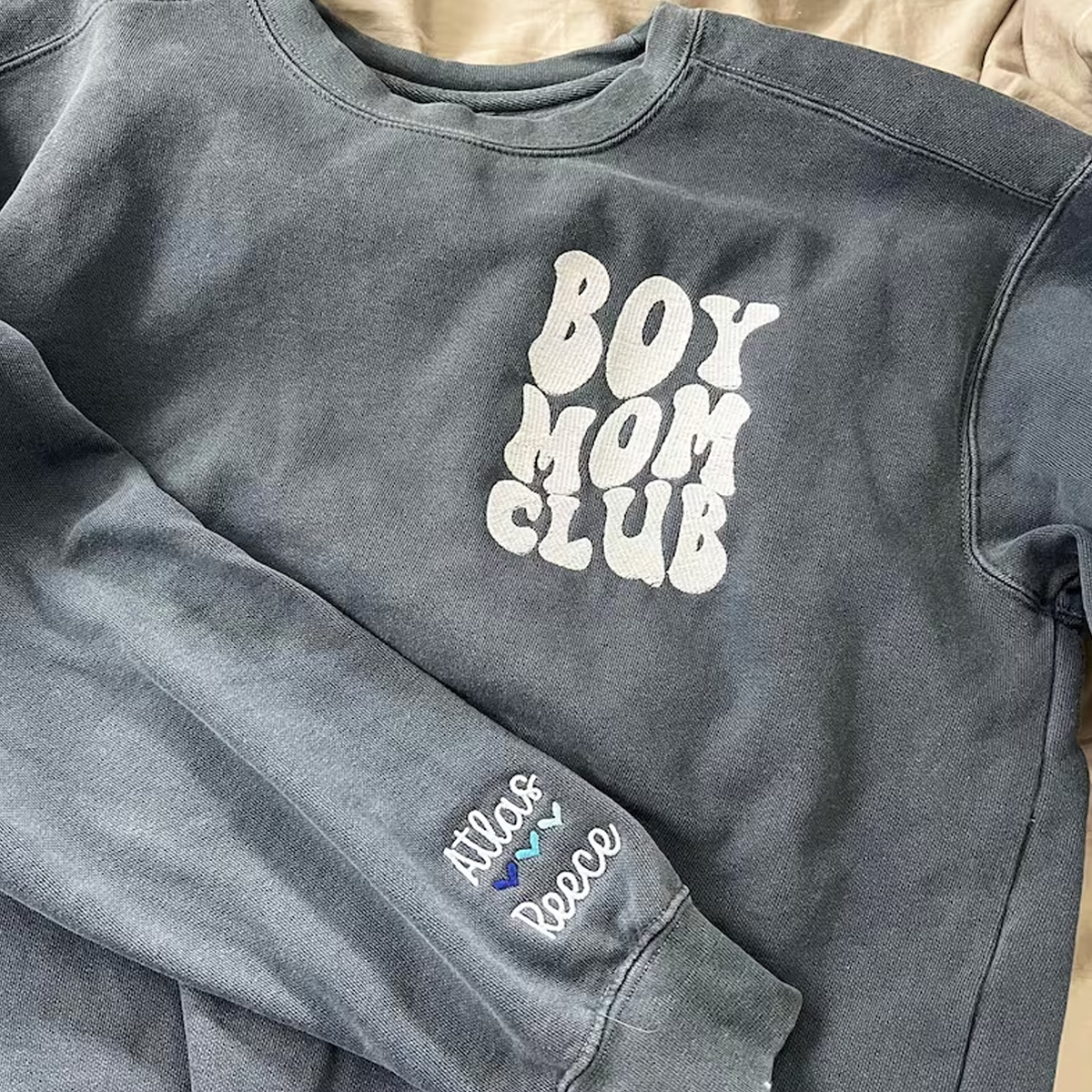Girl Mom Club Sweatshirt or T-Shirt with Embroidered Kids Names on Sleeve
