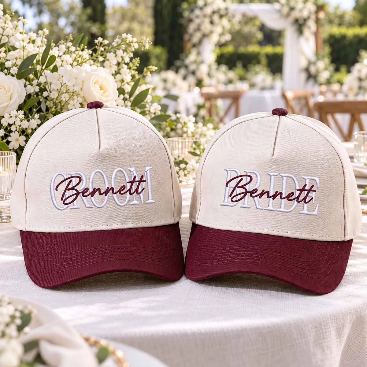 Matching Bride and Groom Snapback Hat - Embroidered Cap for Couple, Wedding Party Favor Gifts