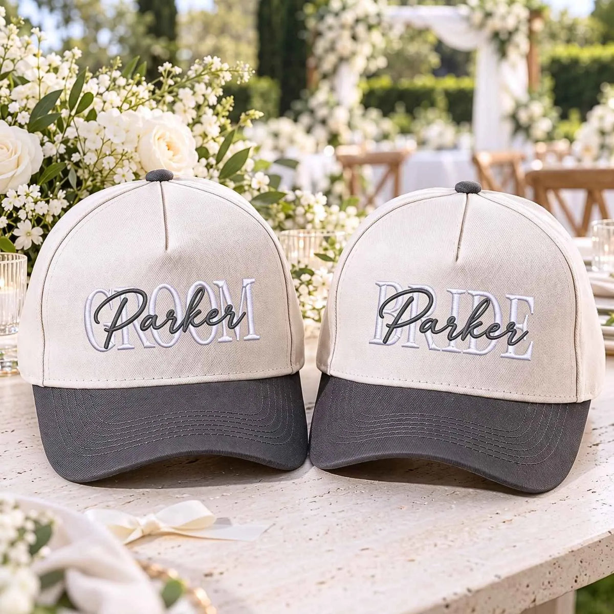 Matching Bride and Groom Snapback Hat - Embroidered Cap for Couple, Wedding Party Favor Gifts