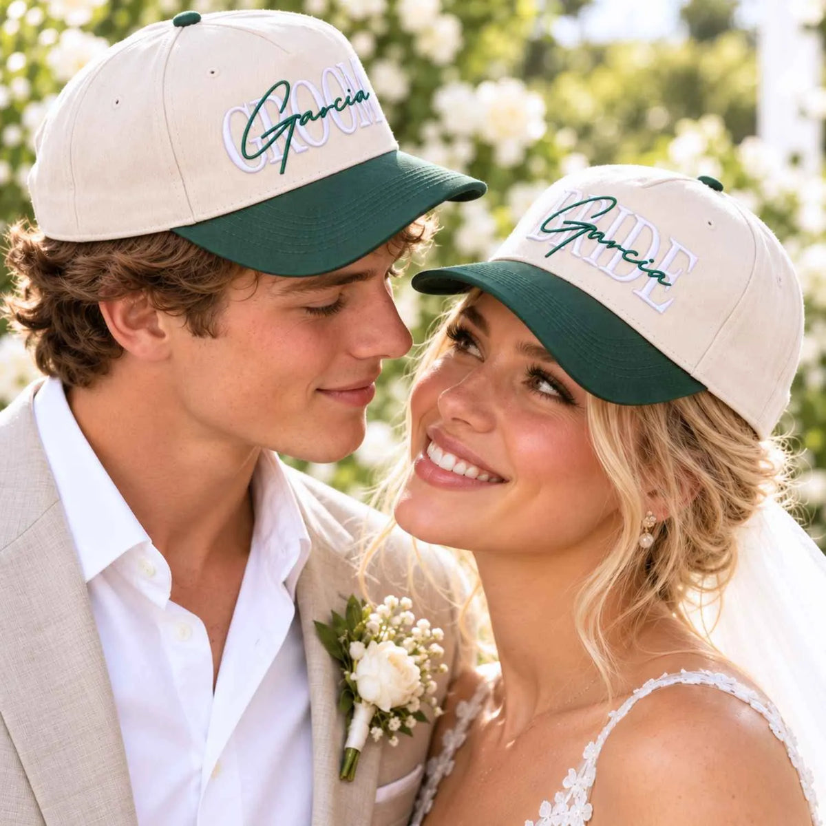 Matching Bride and Groom Snapback Hat - Embroidered Cap for Couple, Wedding Party Favor Gifts