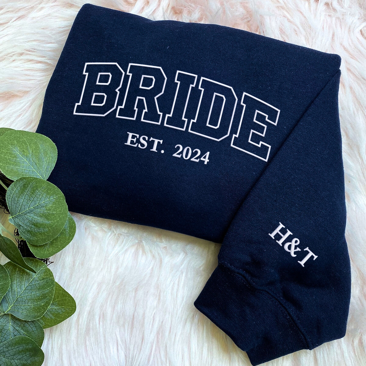 Embroidered Bride Sweatshirt, Bridal Custom Sweatshirts, Anniversary Crewnecks, Custom Design Vintage Design - Embroly