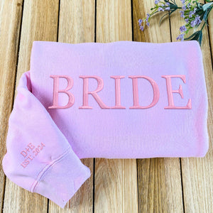 Personalized Unique Bridal Shower Gift for Granddaughter with Bride Sweatshirt Embroidered, Text Heart on Sleeve