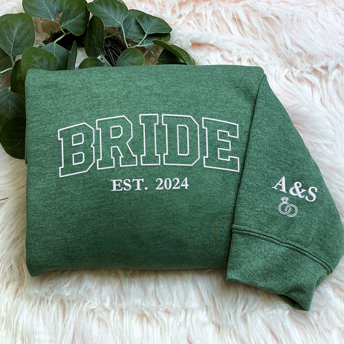 Embroidered Bride Sweatshirt, Bridal Custom Sweatshirts, Anniversary Crewnecks, Custom Design Vintage Design - Embroly
