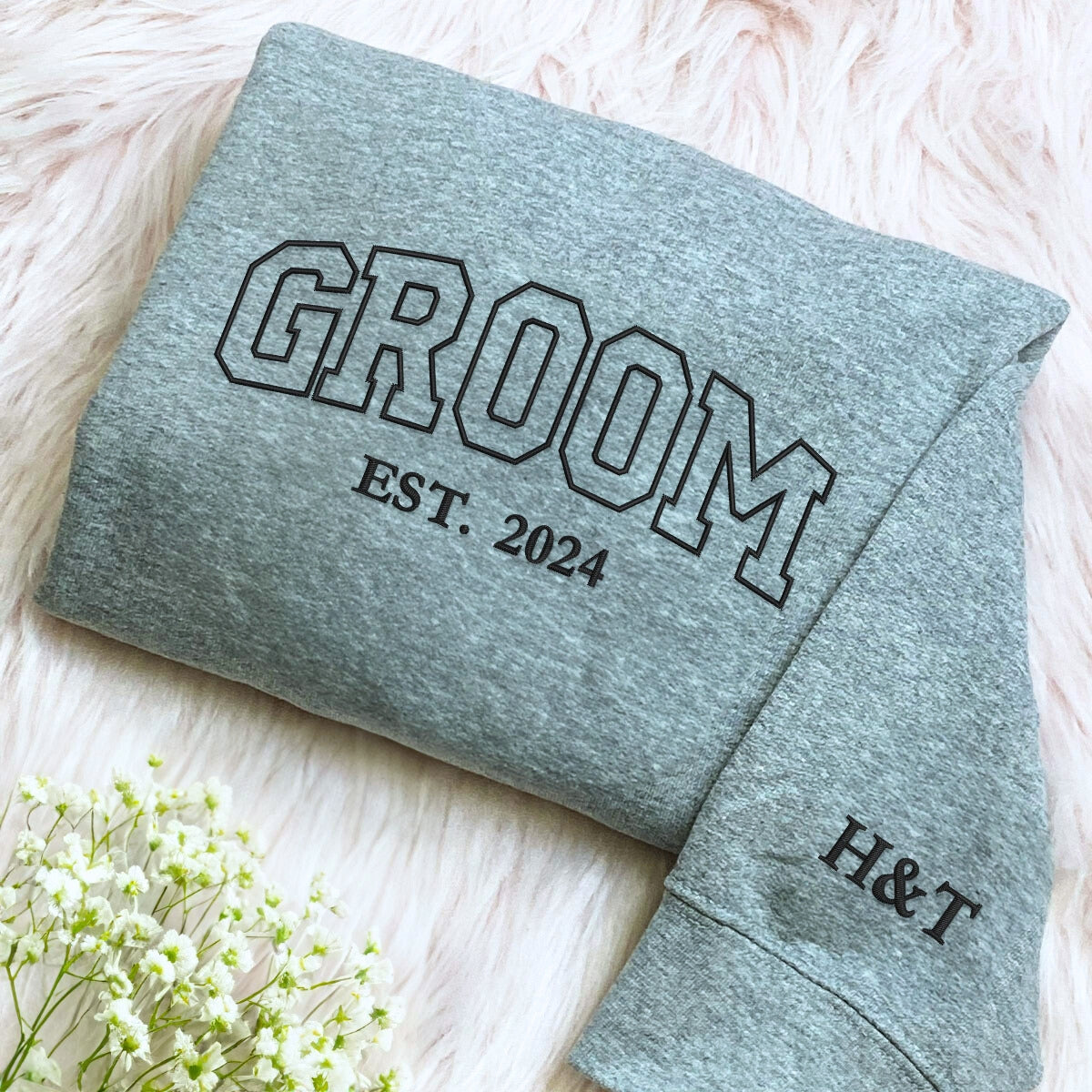 Embroidered Bride Sweatshirt, Bridal Custom Sweatshirts, Anniversary Crewnecks, Custom Design Vintage Design - Embroly