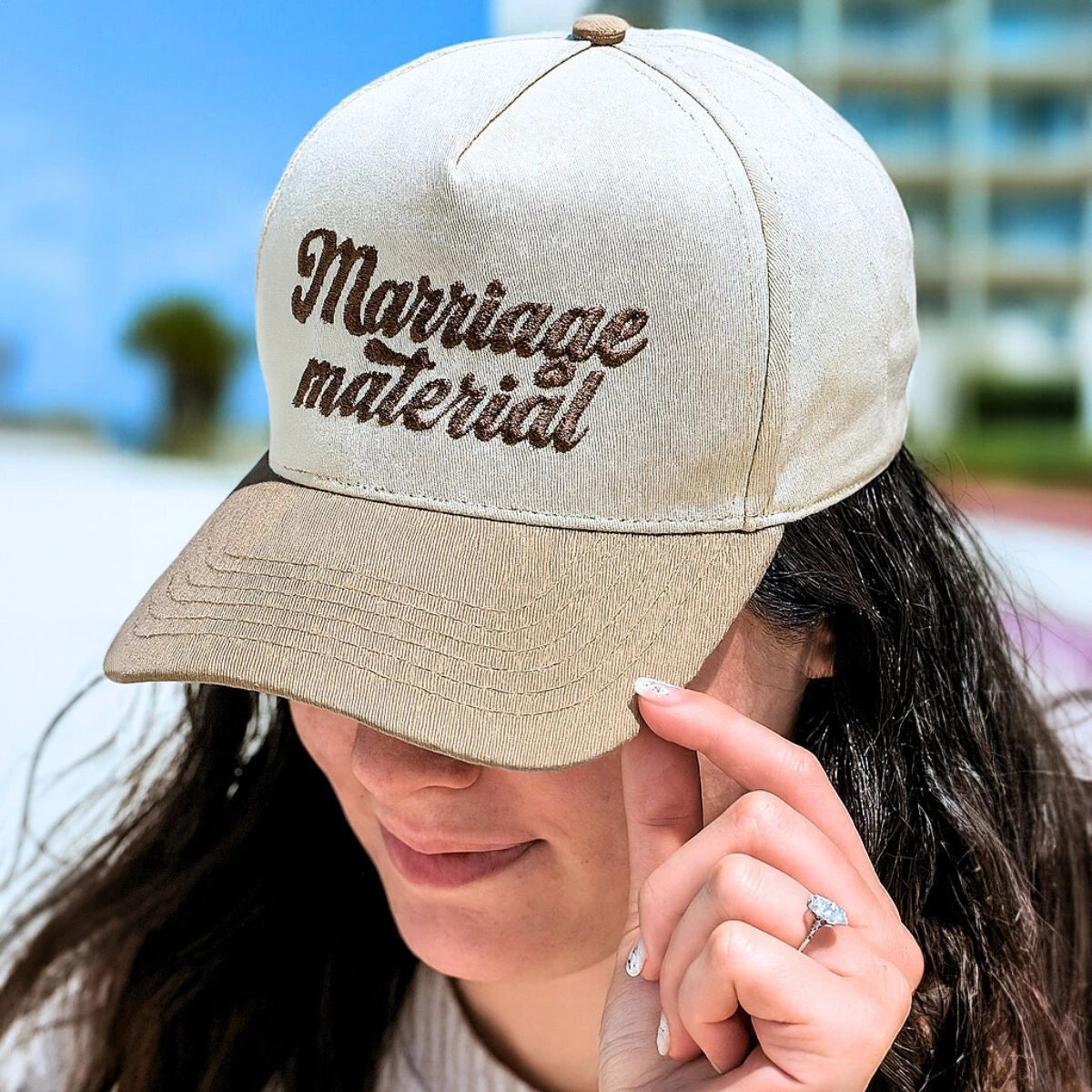 Brown Marriage Material Hat, a stylish gift for bride, bride to be gift, engagement gift