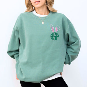 Comfort Color Monogrammed Bunny Ears T-Shirt or Sweatshirt, Custom Embroidered Easter Gift