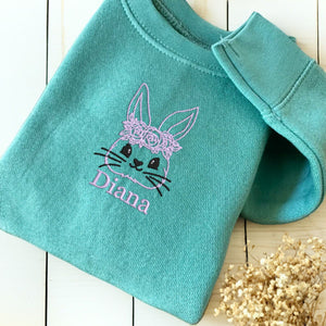 Toddler Bunny Sweatshirt or Hoodie, Custom Embroidered Easter Gift for Kids