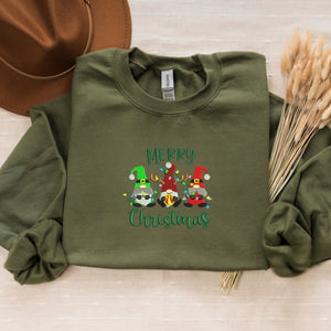 Embroidered Christmas Gnome Sweatshirt, Cute Gnome with Santa Crewneck or Hoodie