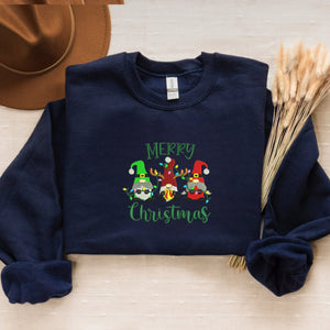 Embroidered Christmas Gnome Sweatshirt, Cute Gnome with Santa Crewneck or Hoodie