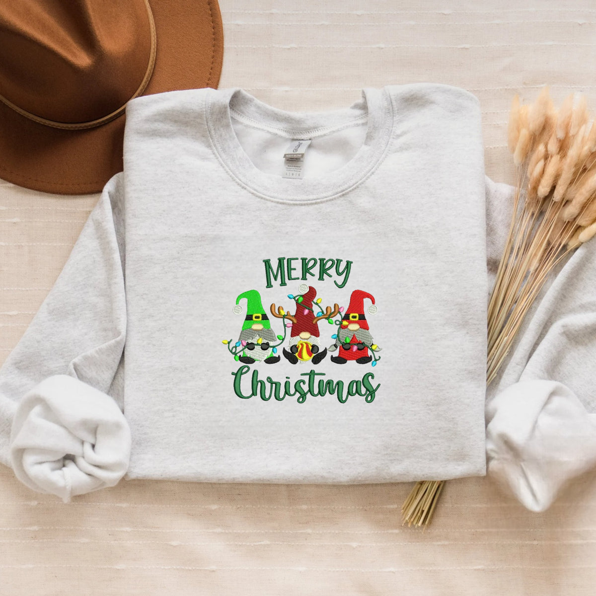 Embroidered Christmas Gnome Sweatshirt, Cute Gnome with Santa Crewneck or Hoodie