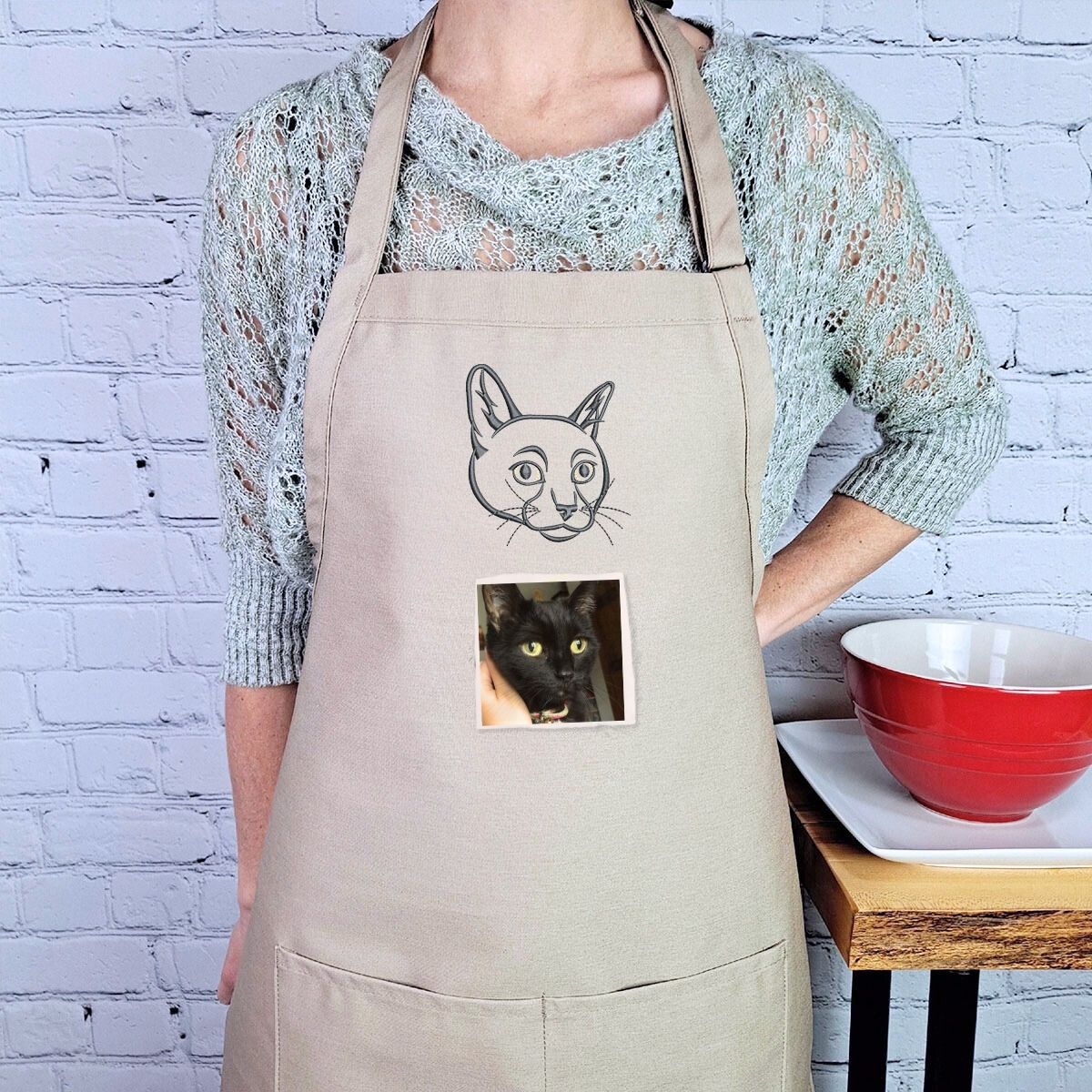 Custom Cat Portrait Embroidered Apron