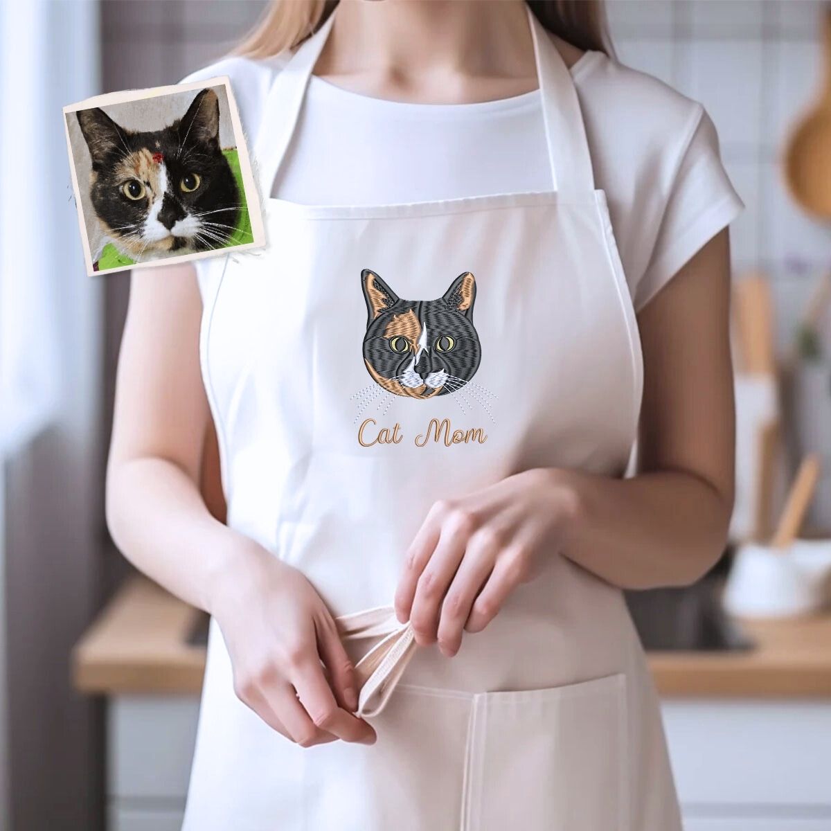 Custom Cat Portrait Embroidered Apron
