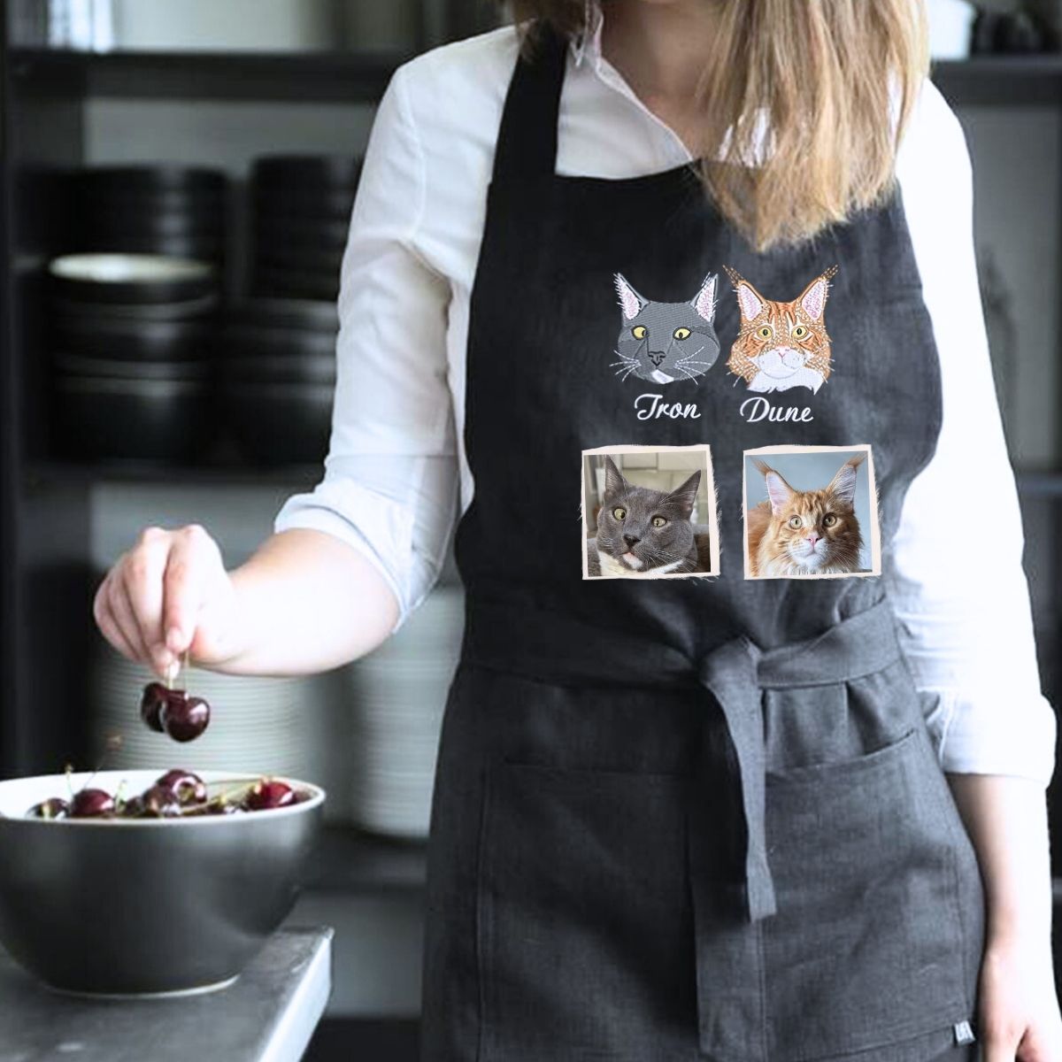 Custom Cat Portrait Embroidered Apron