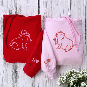 Capybara Couple Sweatshirt or Hoodie Matching, Custom Embroidered Valentines Gifts for Him