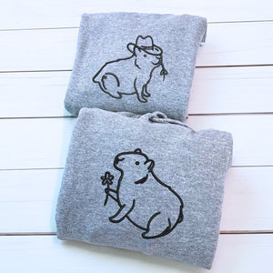 Capybara Couple Sweatshirt or Hoodie Matching, Custom Embroidered Valentines Gifts for Him