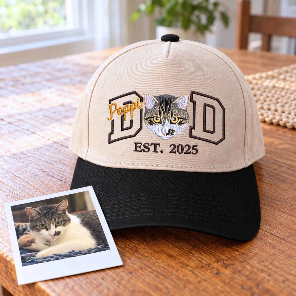 Custom Cat Dad Snapback Hat, Embroidered Cat Portrait from Photo Cap, Cat Dad Gifts from Wife