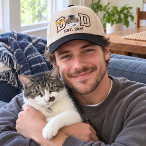 Custom Cat Dad Snapback Hat, Embroidered Cat Portrait from Photo Cap, Cat Dad Gifts from Wife