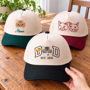 Custom Cat Dad Snapback Hat, Embroidered Cat Portrait from Photo Cap, Cat Dad Gifts from Wife