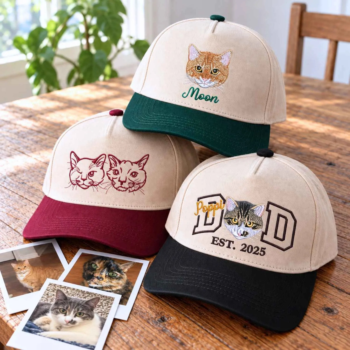 Custom Cat Dad Snapback Hat, Embroidered Cat Portrait from Photo Cap, Cat Dad Gifts from Wife