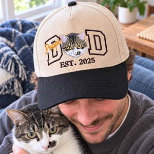 Custom Cat Dad Snapback Hat, Embroidered Cat Portrait from Photo Cap, Cat Dad Gifts from Wife