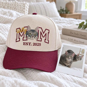 Custom Cat Mom Portrait Snapback Hat - Embroidered Cat Portrait from Photo Cap, Cat Mom Gifts from Husband
