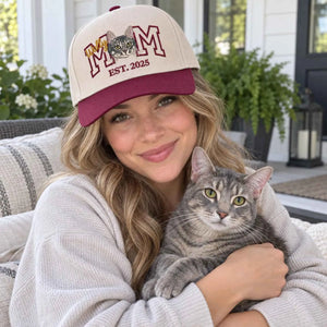 Custom Cat Mom Portrait Snapback Hat - Embroidered Cat Portrait from Photo Cap, Cat Mom Gifts from Husband