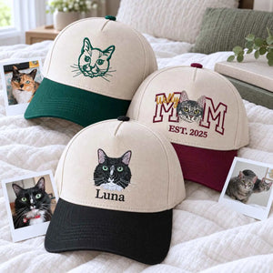 Custom Cat Mom Portrait Snapback Hat - Embroidered Cat Portrait from Photo Cap, Cat Mom Gifts from Husband