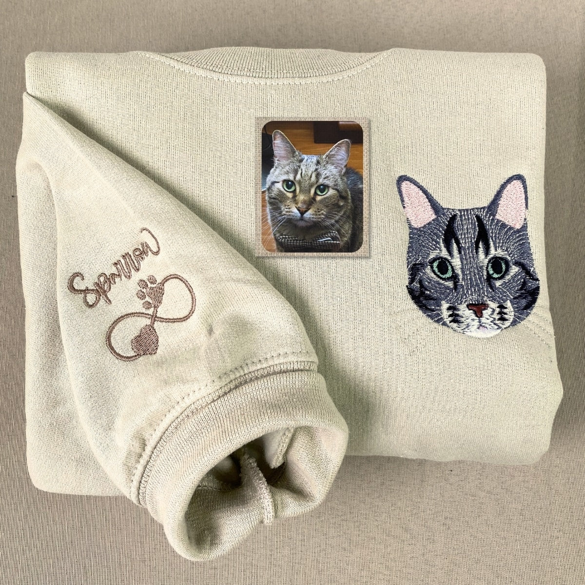 Embroly Custom Cat Face Sweatshirt or Hoodie from Photo Embroidered Gifts for Cat Lovers Black L