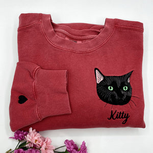 Comfort Color® Custom Embroidered Cat Sweatshirt from Photo