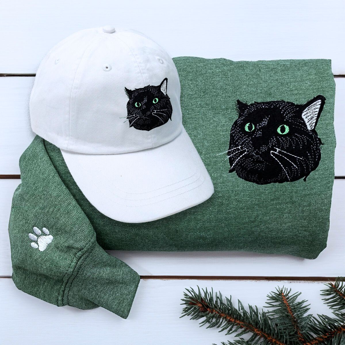 Matching cat lover sweatshirt and hat set in soft cozy fabric for women