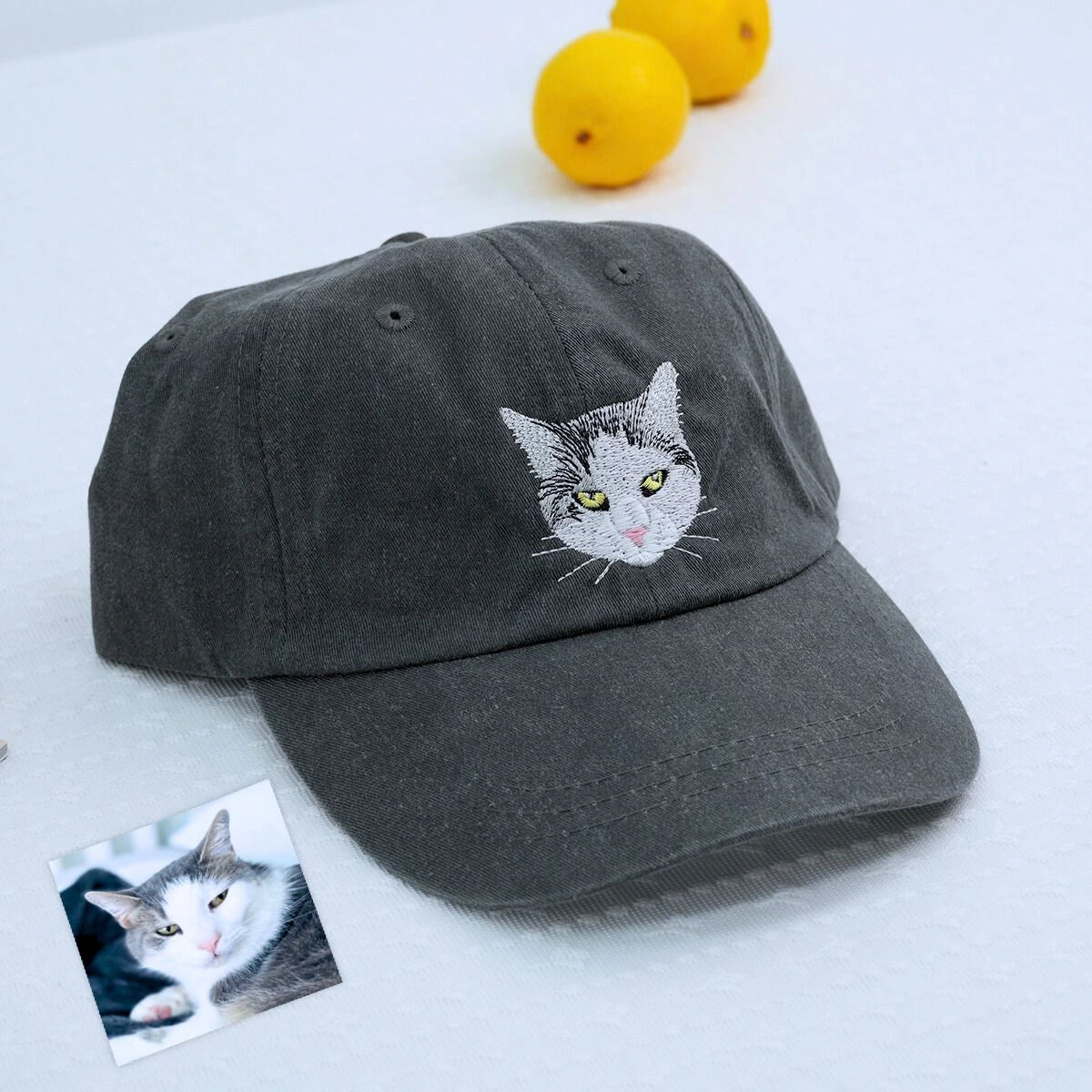 Charcoal Cat Dyed Hat, a meaningful and stylish gift for cat mom cat dad